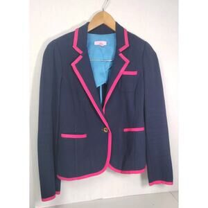 Women's Lilly Pulitzer Navy~ Cotton Blazer Pink Trim Medium